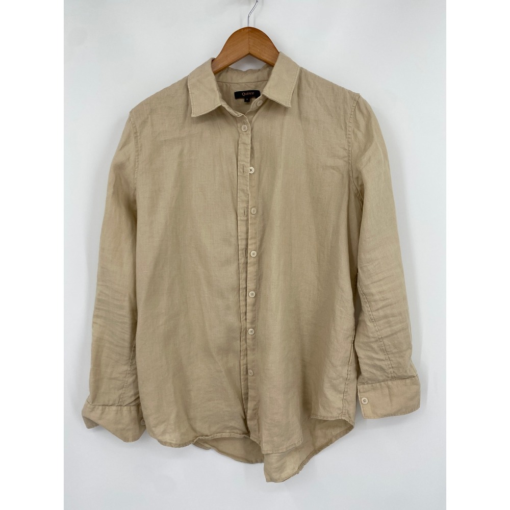 Quince Button Down Shirt Womens Small Driftwood 100% European Linen Long Sleeve - Picture 2 of 5
